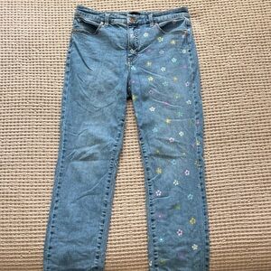 Talbots Blue Straight Leg Jeans with Hand-Painted Pastel Flowers